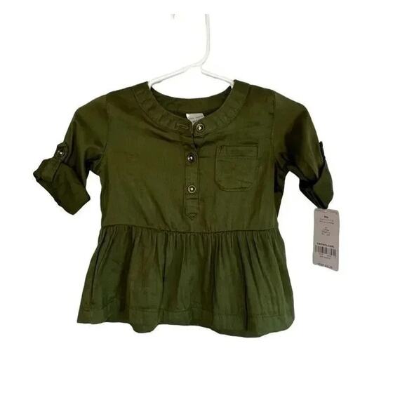 Carter’s army green roll tab peplum top baby girl Size 9 months - Picture 1 of 5